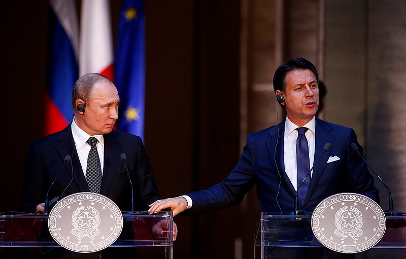 Russian President Vladimir Putin (left) and Italian Prime Minister Giuseppe Conte attend a joint news conference in Rome, Italy July 4, 2019. u00e2u20acu201d Reuters pic