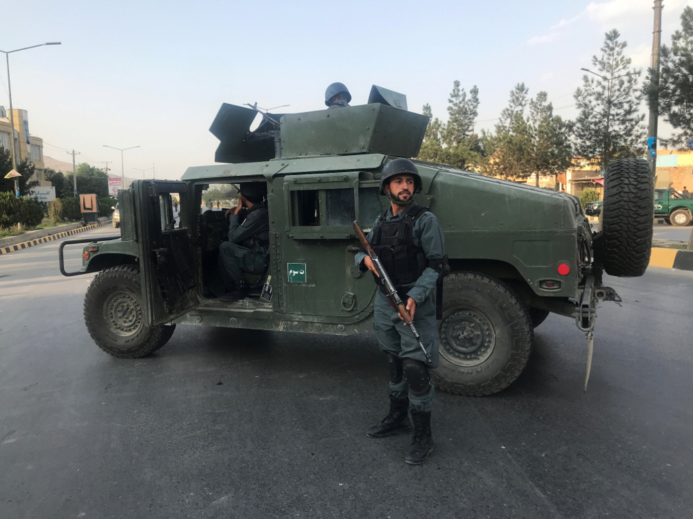An Afghan policeman keeps watch near the site of a blast in Kabul, Afghanistan July 28, 2019.  u00e2u20acu201d Reuters pic