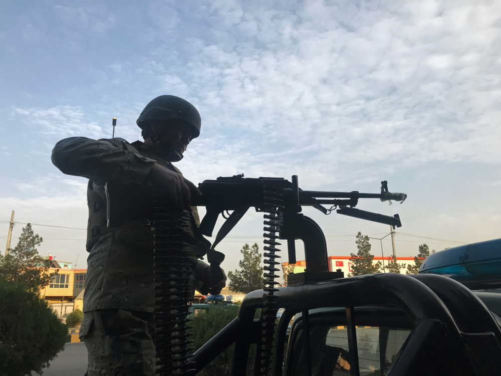An Afghan policeman keeps watch near the site of a blast in Kabul July 28, 2019. u00e2u20acu201d Reuters pic