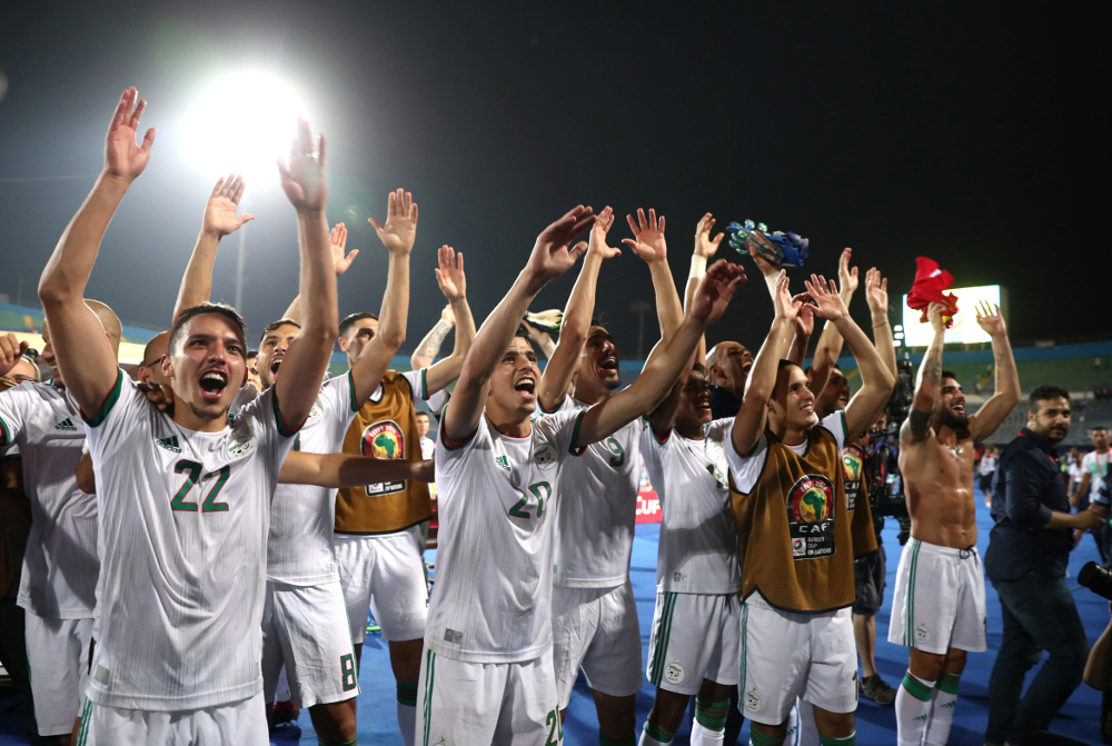 Algeria celebrate winning the Africa Cup of Nations 2019 Round of 16 match against Guinea at 30 June Stadium, Cairo July 7, 2019. u00e2u20acu201d Reuters pic