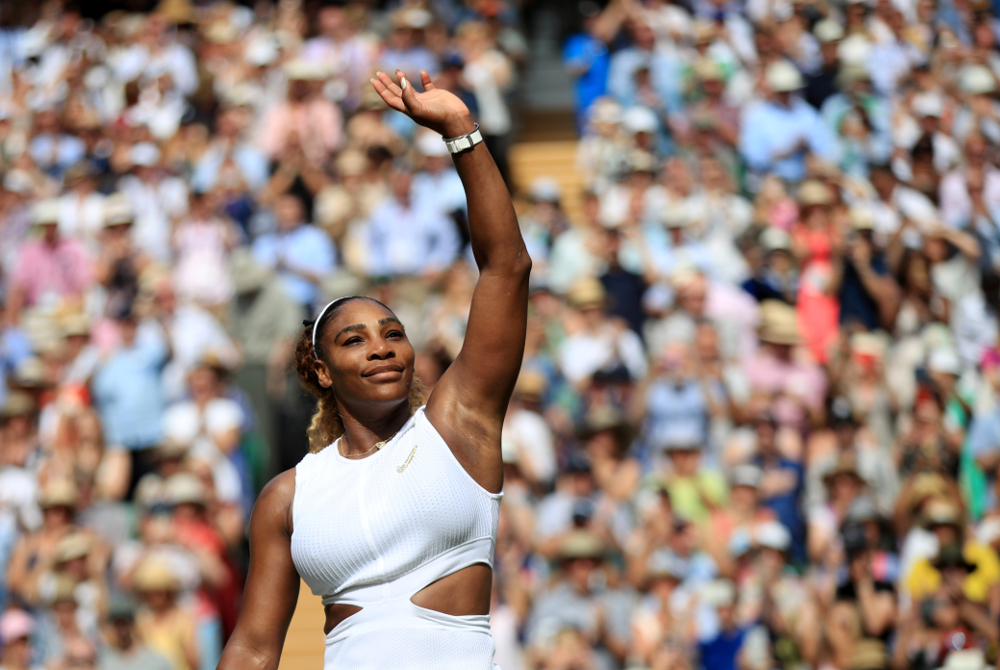 Serena Williams of the US celebrates winning her Wimbledon semi-final match against Czech Republicu00e2u20acu2122s Barbora Strycova at the All England Lawn Tennis and Croquet Club, London July 11, 2019. u00e2u20acu201d Picture by Adam Davy/Pool via Reuters