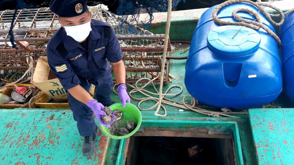 The Malaysian Maritime Enforcement Agency seized 500kg sea cucumbers aboard an illegal Vietnamese trawler and arrested the crew on board in Kudat. u00e2u20acu201d Picture courtesy of MMEA