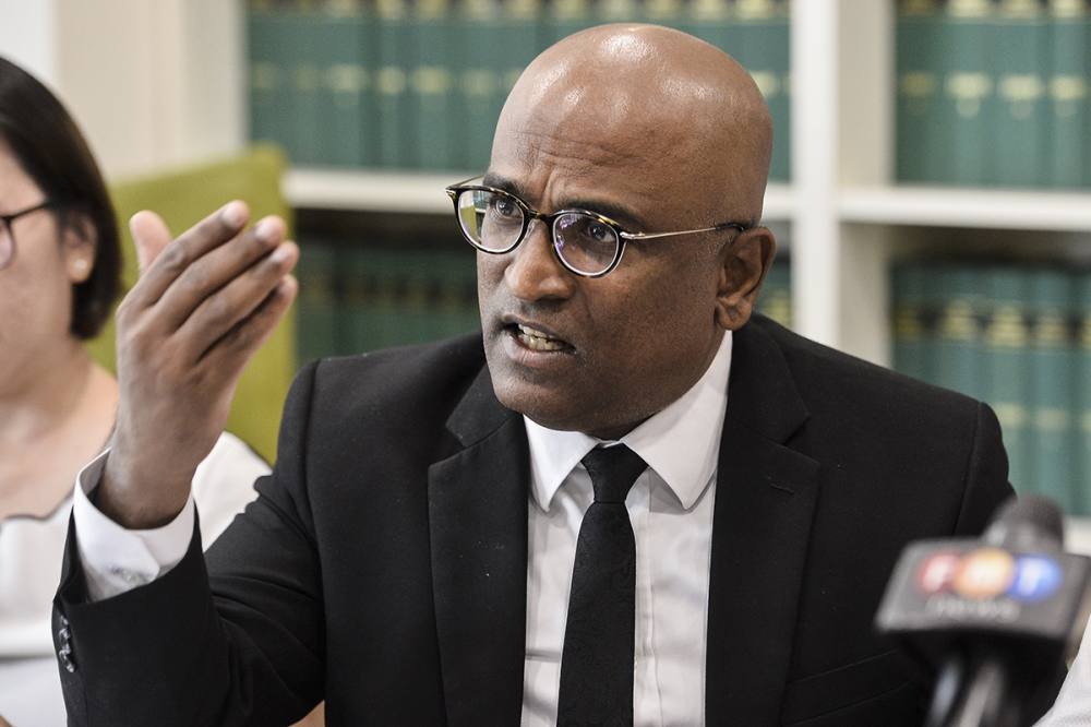 International Human Rights lawyer M. Ravi speaks during a press conference in Petaling Jaya July 23, 2019. u00e2u20acu2022 Picture by Miera Zulyana