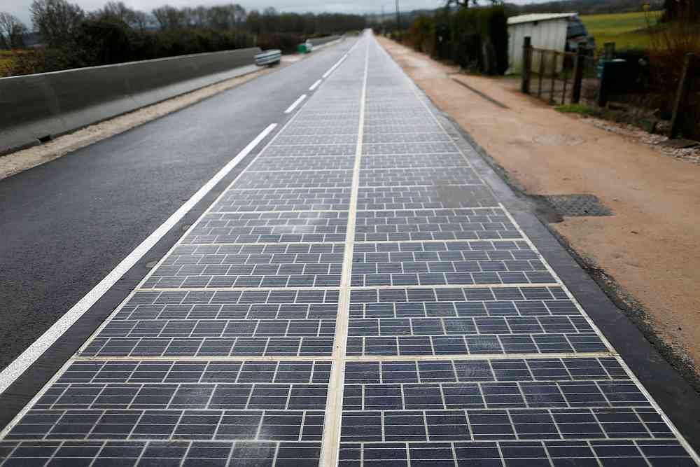 A solar panel road seen following its inauguration in Tourouvre, Normandy December 22, 2016. u00e2u20acu201d AFP pic