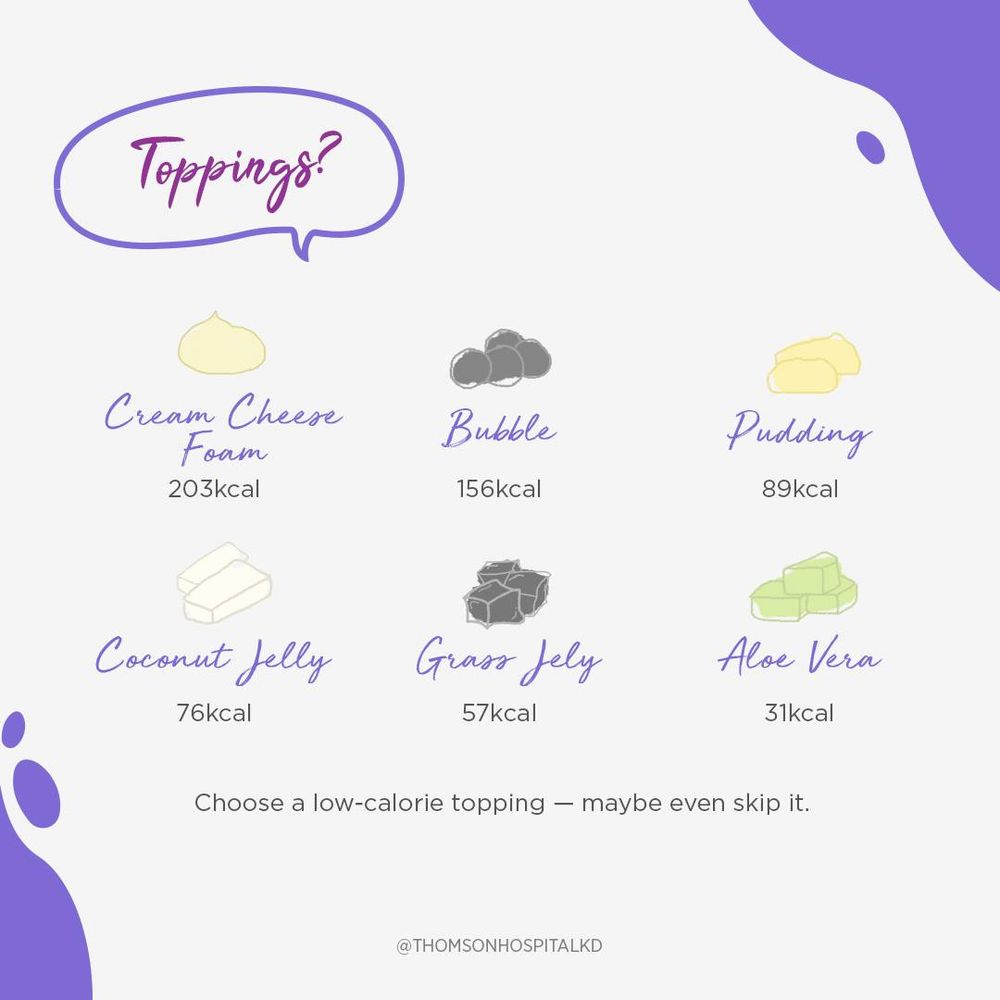Thomson Hospital Kota Damansara breaks down the calorie content of some of the most popular bubble tea toppings. — Picture from Facebook/Thomson Hospital Kota Damansara
