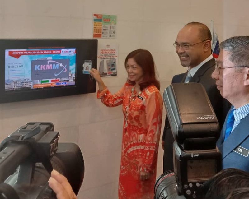 Datuk Suriani Ahmad clocks in at the Communications and Multimedia Ministry in Putrajaya July 1, 2019. u00e2u20acu201d Picture via Twitter