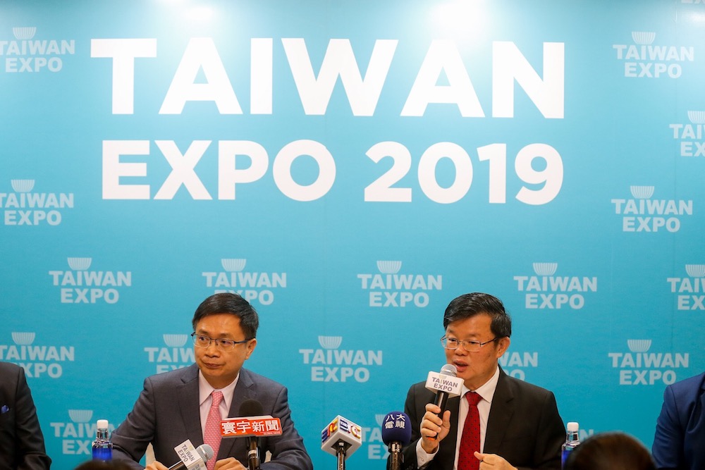 Penang Chief Minister Chow Kon Yeow and Taiwan External Trade Development Council chairman James C. F. Huang speak to the press during the opening of the 2019 Taiwan Expo in George Town July 5, 2019. u00e2u20acu201d Picture by Sayuti Zainudin