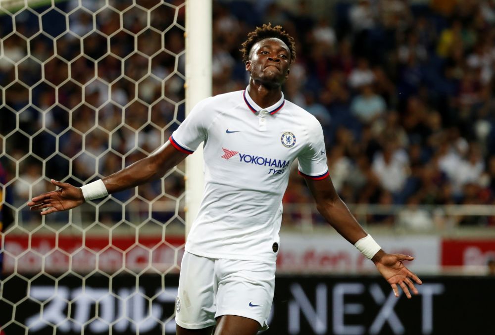 Chelsea's Tammy Abraham celebrates scoring their first goal against Barcelona. u00e2u20acu201d Reuters pic