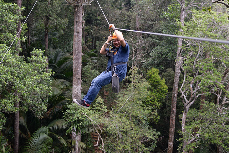 There are a total of five zip lines in the whole course where you get to zip from platform to platform high above the trees.