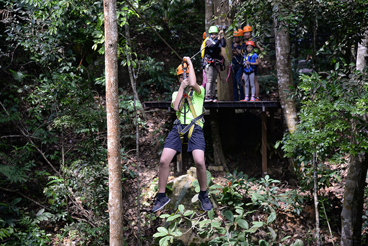 Experience the rainforest from above by zipping from tree to tree at the 'Flight of The Colugo.'