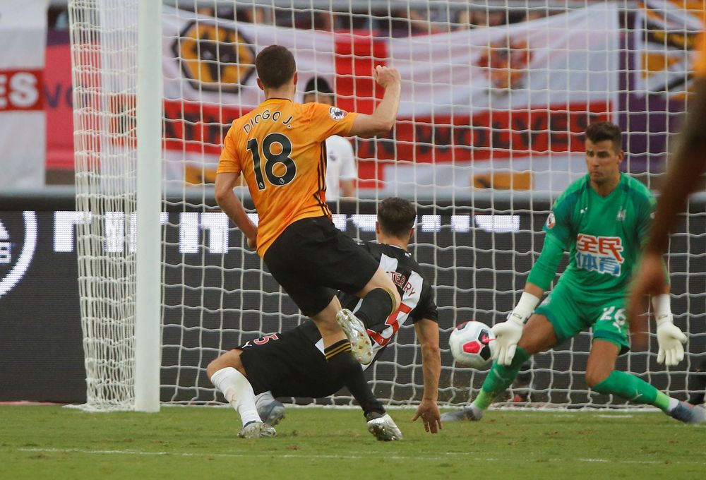 Wolverhampton Wanderersu00e2u20acu2122 Diogo Jota scores their third goal against Newcastle United during their Premier League Asia Trophy match at Nanjing Olympic Sports Centre, Nanjing, China, July 17, 2019. u00e2u20acu201d Reuters pic
