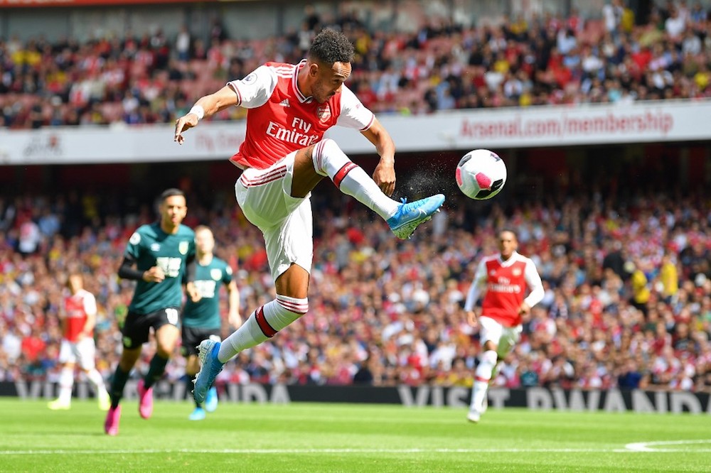 Arsenal’s Pierre-Emerick Aubameyang controls the ball during the Premier League match with Burnley at the Emirates Stadium in London August 17, 2019. — AFP pic