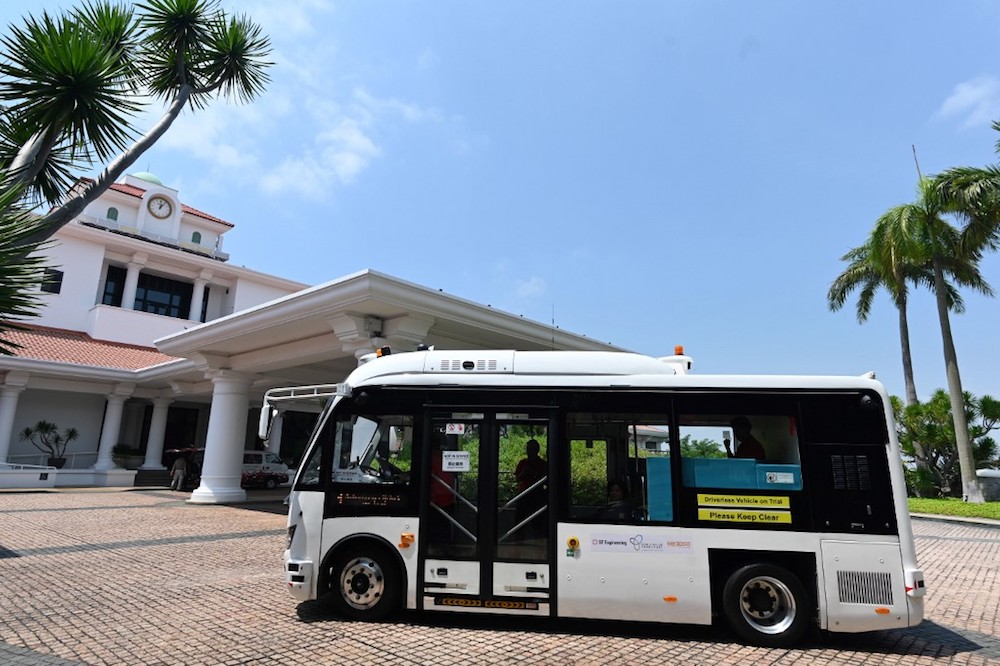 An on-demand autonomous shuttle bus is seen during the official launch of a public trial run at Sentosa island resort in Singapore August 20, 2019. u00e2u20acu201d AFP pic
