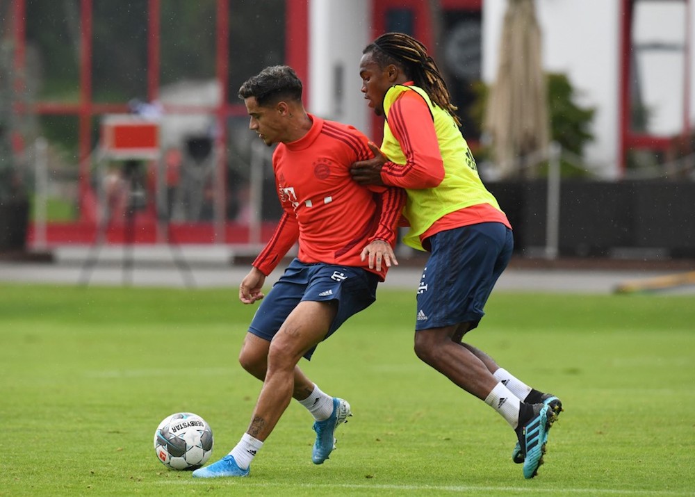 Bayern Munichu00e2u20acu2122s Philippe Coutinho and Renato Sanches vie for the ball during a training session at the teamu00e2u20acu2122s training ground in Munich August 20, 2019. u00e2u20acu201d AFP pic