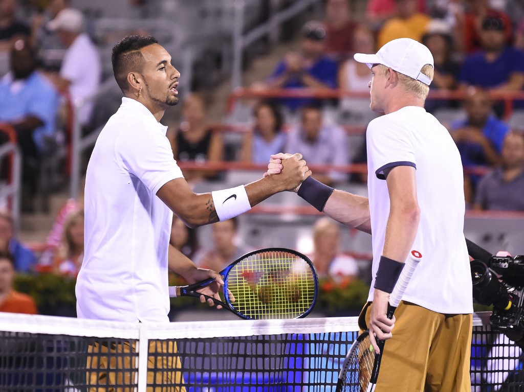 Nick Kyrgios (left) congratulates Kyle Edmund for his 6-3, 6-4 victory during day 5 of the Rogers Cup at IGA Stadium in Montreal August 6, 2019. u00e2u20acu201d AFP pic
