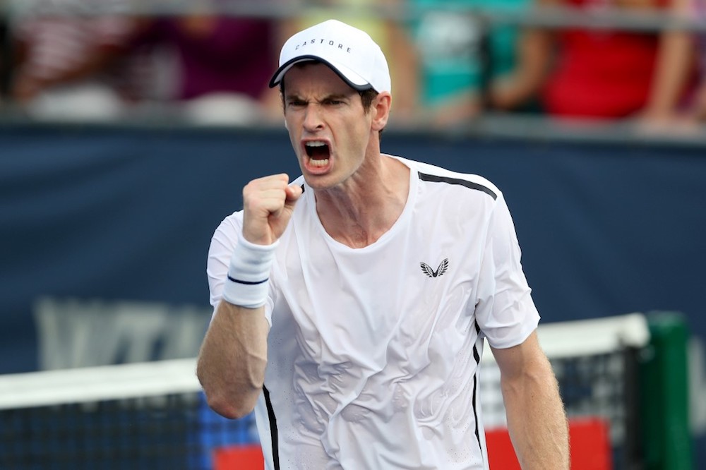 Andy Murray celebrates a shot while playing with his brother Jamie Murray of Great Britain during their doubles match against Raven Klaasen of Russia and Michael Venus of New Zealand during the Citi Open in Washingtong August 2, 2019. u00e2u20acu201d AFP pic