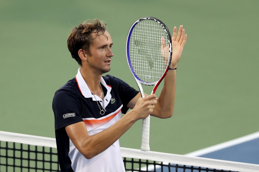 Daniil Medvedev of Russia celebrates after defeating Novak Djokovic of Serbia during the menu00e2u20acu2122s semi-final of the Cincinnati Masters in Mason, Ohio August 17, 2019. u00e2u20acu201d AFP pic