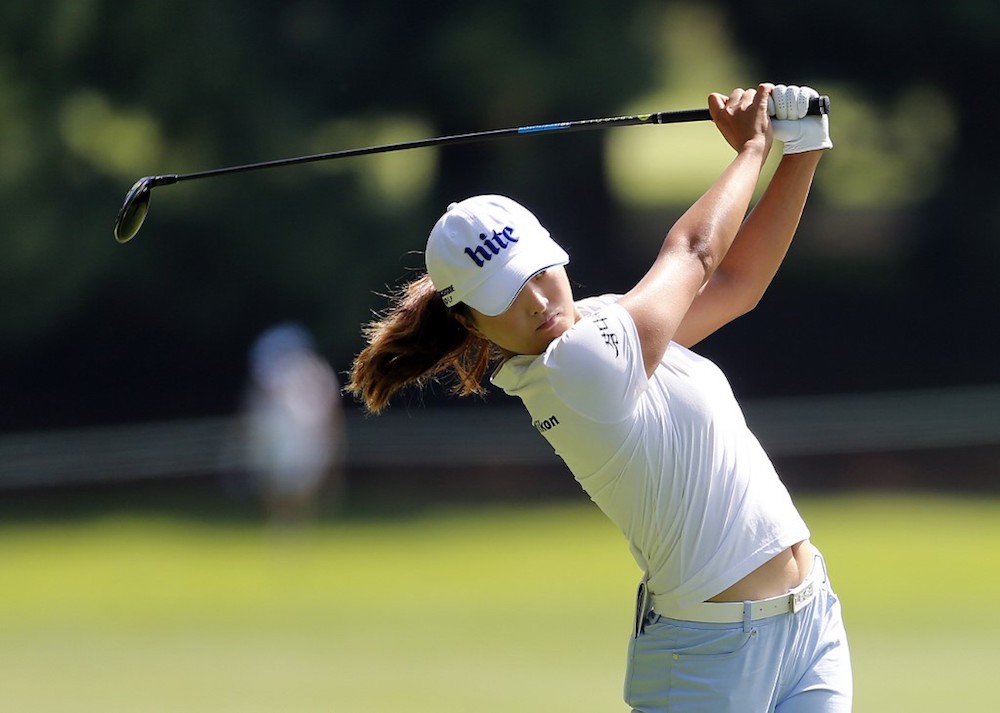 Ko Jin-young of Korea hits on the fifth hole during the first round of the LPGA Cambia Portland Classic at Columbia Edgewater Country Club in Portland, Oregon August 29, 2019. — AFP pic