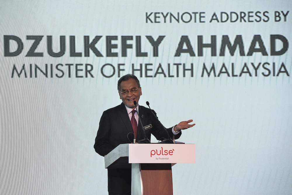 Health minister, Datuk Seri Dzulkefly Ahmad delivers his keynote address at the launch of Pudential’s Pulse app at Le Meridien hotel in Putrajaya August 8, 2019. — Picture by Shafwan Zaidon