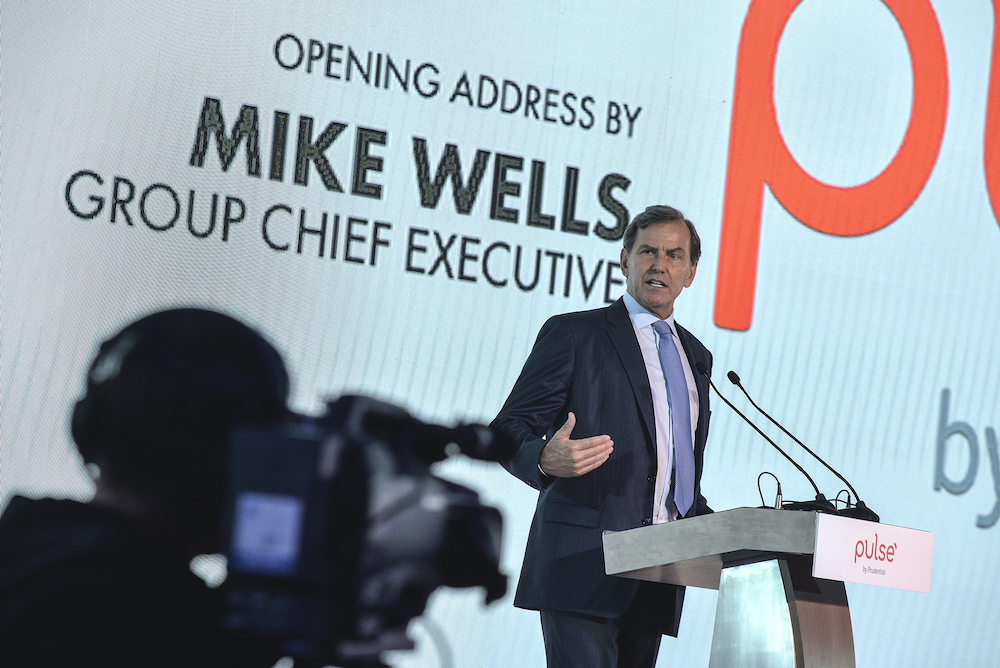 Prudential Group Chief Executive Mike Wells delivers his opening address at the launch of Pudential's Pulse app at Le Meridien hotel in Putrajaya August 8, 2019. — Picture by Shafwan Zaidon