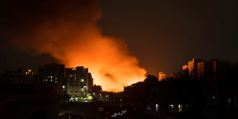 Flames engulf a slum after a fire broke out in Dhaka August 16, 2019, in this photo obtained from social media. u00e2u20acu201d Picture by Abdur R. Saad via Reuters