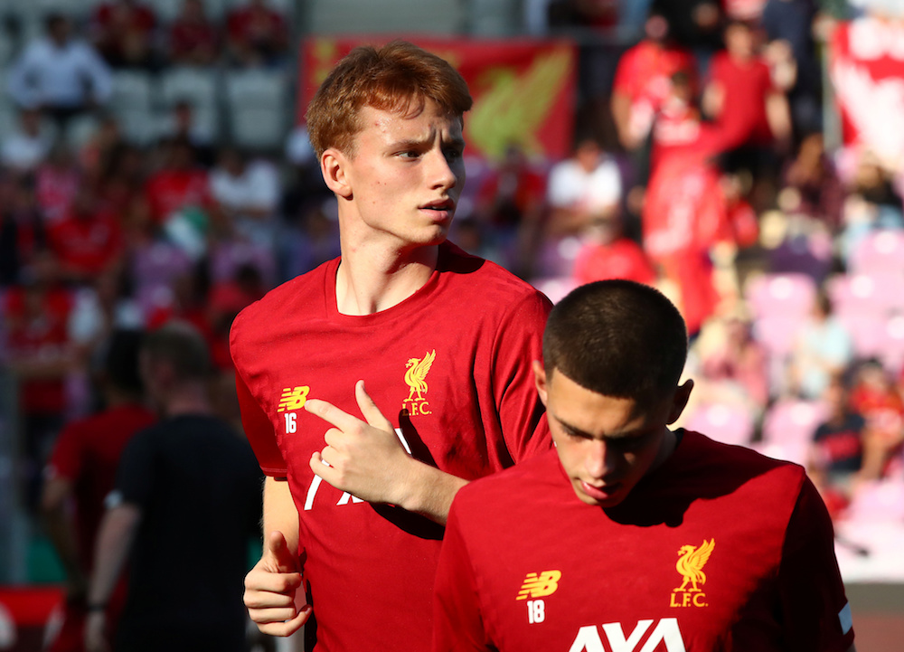 Liverpoolu00e2u20acu2122s Sepp van den Berg warms up before the pre-season friendly with Olympique Lyonnais in Geneva July 31, 2019. u00e2u20acu201d Reuters pic