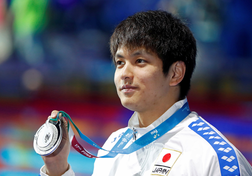 Junya Koga of Japan poses with the silver medal for the Menu00e2u20acu2122s 50m Backstroke at the 17th Fina World Aquatics Championships in Budapest July 30, 2017. u00e2u20acu201d Reuters pic