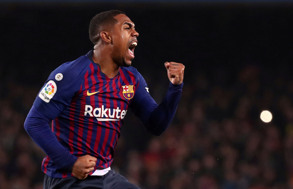 Barcelonau00e2u20acu2122s Malcom celebrates scoring their first goal during the Copa del Rey semi-final first leg match with Real Madrid in Barcelona February 6, 2019. u00e2u20acu201d Reuters pic