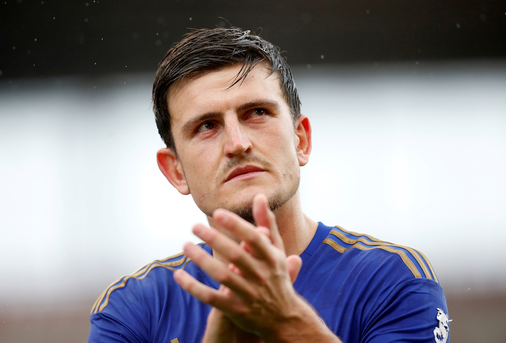 Leicester Cityu00e2u20acu2122s Harry Maguire applauds fans after the pre-season friendly with Stoke City in Stoke-on-Trent July 27, 2019. u00e2u20acu201d Action Images pic via Reuters