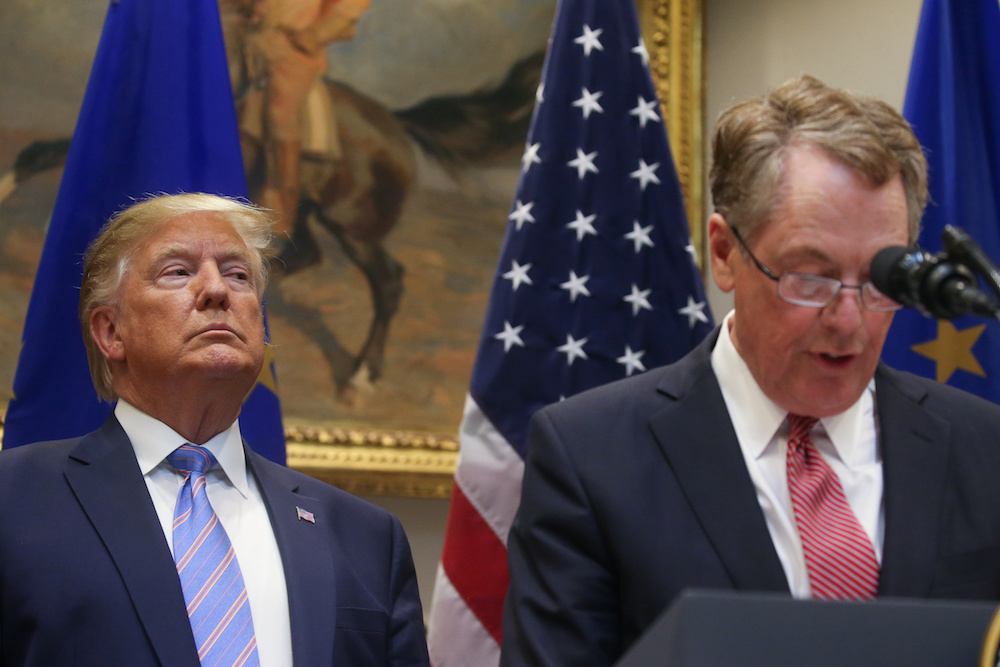 US President Donald Trump listens to US Trade Representative Robert Lighthizer speak after Trump announced a deal to sell more American beef to Europe at the White House in Washington August 2, 2019. u00e2u20acu201d Reuters pic