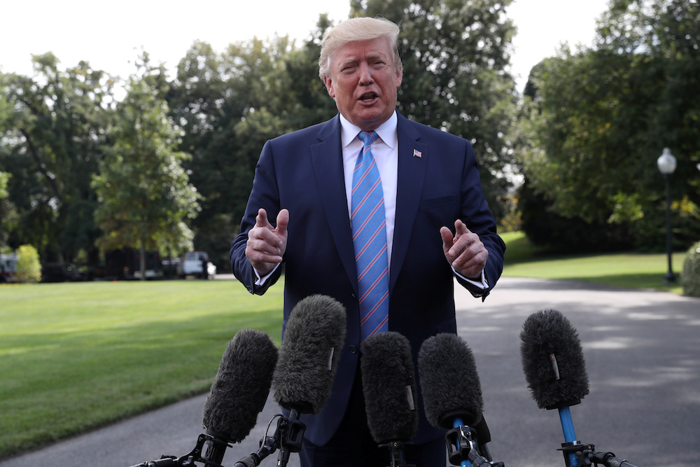US President Donald Trump talks to reporters as he departs for travel to Bedminster, New Jersey from the South Lawn of the White House in Washington August 2, 2019. u00e2u20acu201d Reuters pic