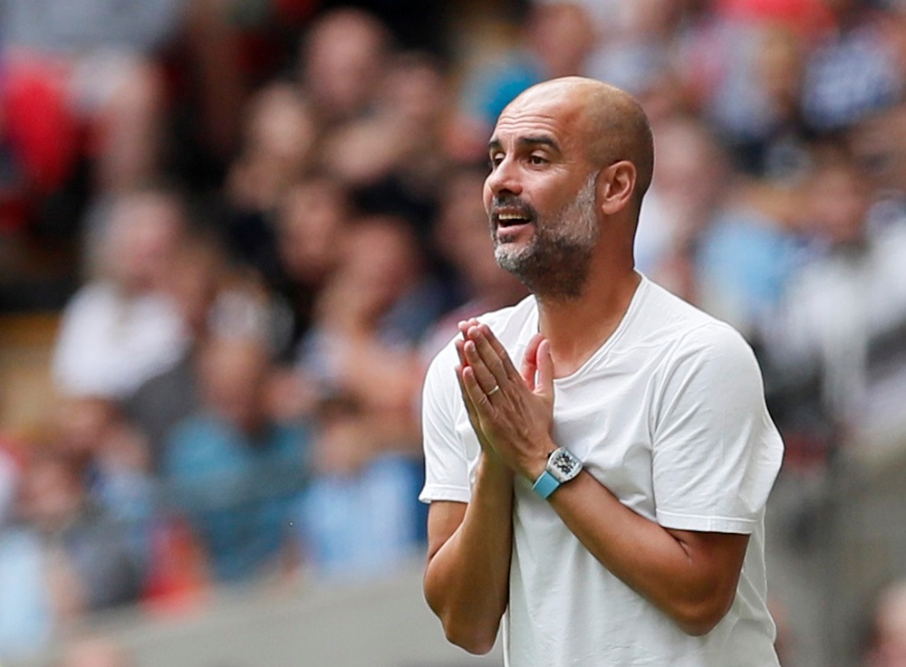 Manchester City manager Pep Guardiola reacts during the match against Liverpool at the Wembley Stadium in London August 4, 2019. u00e2u20acu201d Reuters pic