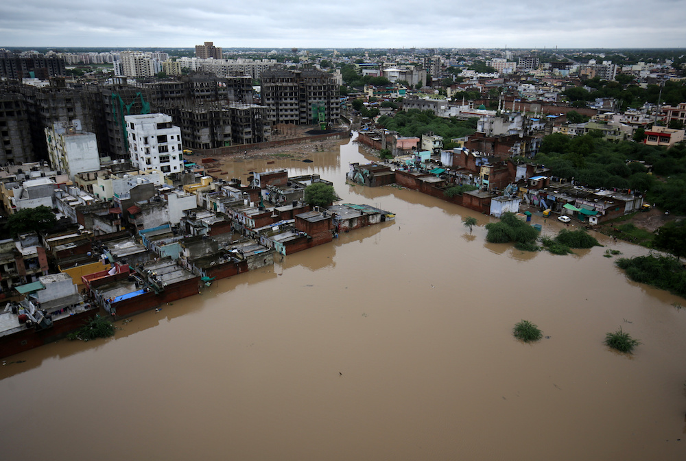 An aerial view shows a flooded residential area after heavy rains in Ahmedabad August 10, 2019. u00e2u20acu201d Reuters pic