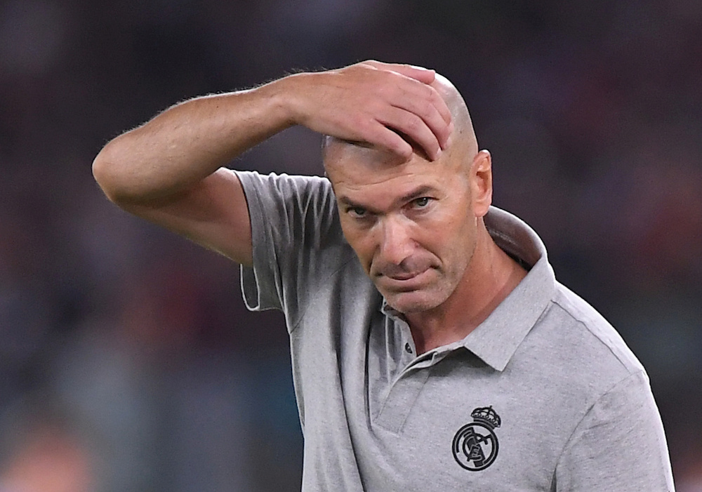Real Madrid coach Zinedine Zidane is seen during the pre-season friendly with AS Roma in Rome August 11, 2019. u00e2u20acu201d Reuters pic