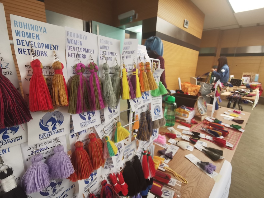 Earrings made by Rohingya refugee women on display at a bazaar by social enterprises in Kuala Lumpur July 24, 2019. — Thomson Reuters Foundation pic
