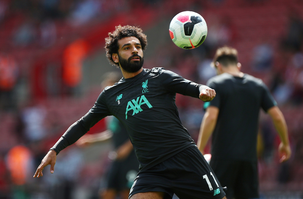 Liverpoolu00e2u20acu2122s Mohamed Salah during the warm up before the Premier League match with Southampton at St Maryu00e2u20acu2122s Stadium in Southampton August 17, 2019. u00e2u20acu201d Reuters pic