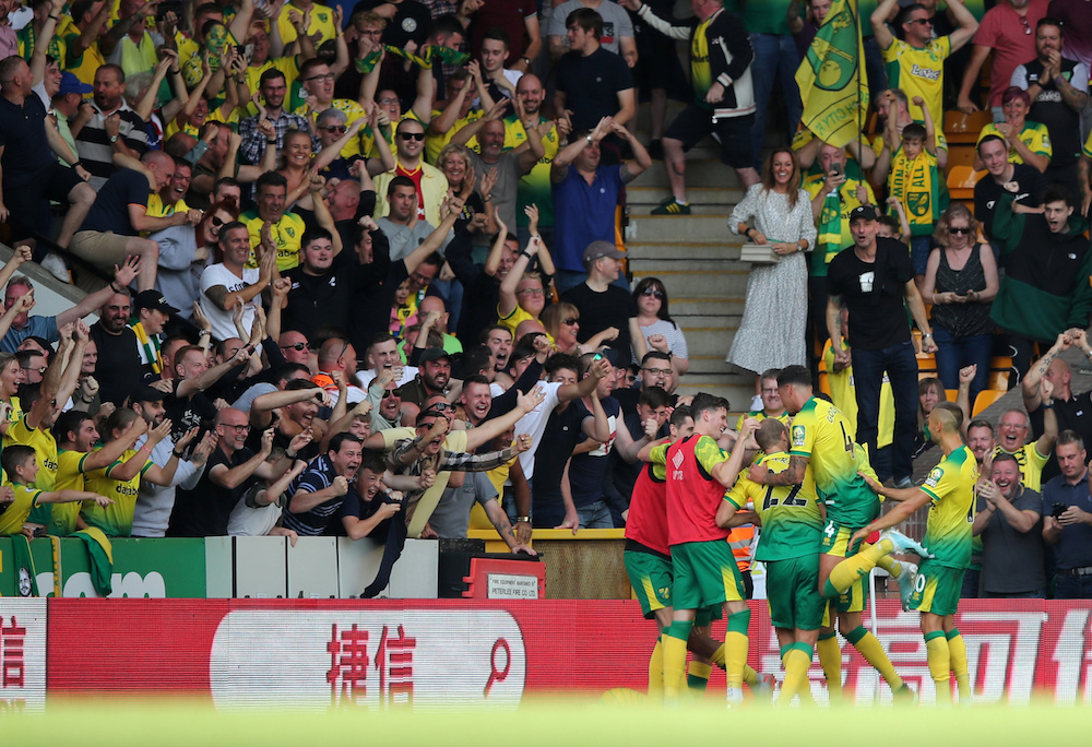 Norwich Cityu00e2u20acu2122s Teemu Pukki celebrates scoring their third goal to complete his hat-trick during the Premier League match with Newcastle United at Carrow Road in Norwich August 17, 2019. u00e2u20acu201d Action Images pic via Reuters