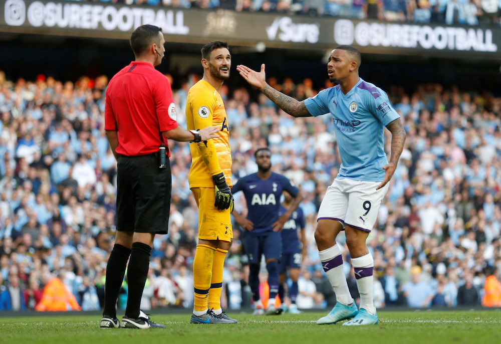Manchester Cityu00e2u20acu2122s Gabriel Jesus remonstrates with referee Michael Oliver after his goal is disallowed following a VAR review during their Premier League match with Tottenham Hotspur in Manchester August 17, 2019. u00e2u20acu201d Action Images pic via Reuters