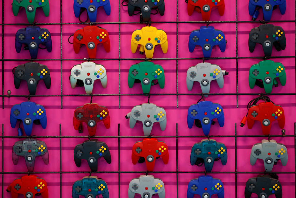 Variations of the Nintendo 64 controller are displayed during Gamescom in Cologne August 20, 2019. — Reuters pic