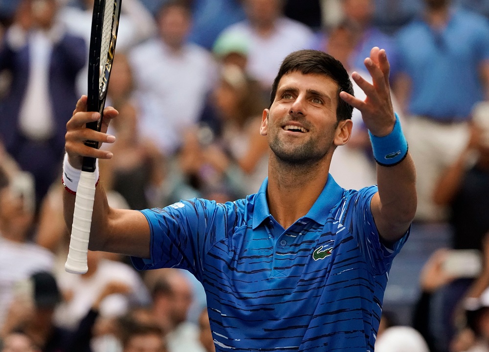 Novak Djokovic  reacts after defeating Roberto Carballes Baena in the first round on day one of the 2019 US Open tennis tournament in New York August 26, 2019. u00e2u20acu201d Picture by Robert Deutsch-USA TODAY Sports via Reuters