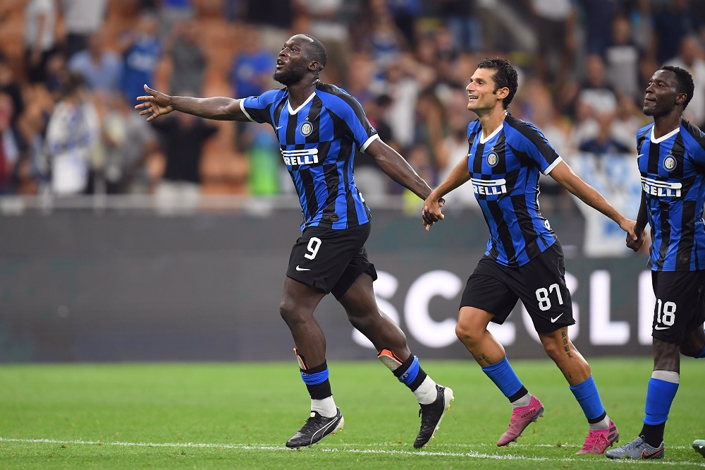 Inter Milan's Romelu Lukaku and Antonio Candreva celebrate after the match against Lecce at San Siro in Milan August 26, 2019. u00e2u20acu201d Reuters pic