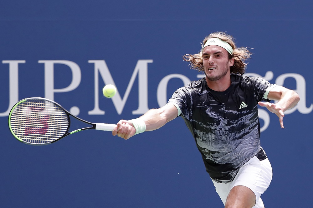 Stefanos Tsitsipas (pic) serves against Andrey Rublev in the first round on day two of the 2019 US Open tennis tournament in New York August 27, 2019. u00e2u20acu201d Picture by Geoff Burke-USA TODAY Sports via Reuters