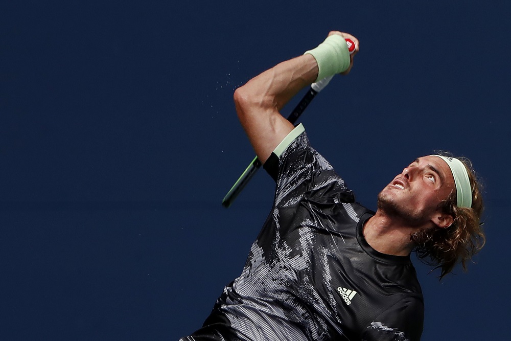 Stefanos Tsitsipas (pic) serves against Andrey Rublev in the first round on day two of the 2019 US Open tennis tournament in New York August 27, 2019. u00e2u20acu201d Picture by Geoff Burke-USA TODAY Sports via Reuters