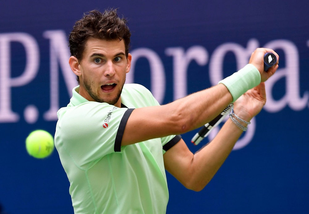 Dominic Thiem hits to Thomas Fabbiano (not pictured) in the first round on day two of the 2019 US Open tennis tournament in New York August 27, 2019. u00e2u20acu201d Picture by Robert Deutsch-USA TODAY Sports via Reuters