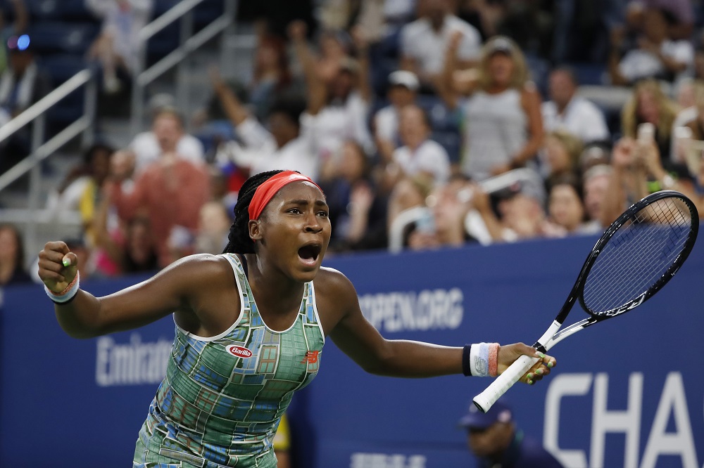 Coco Gauff celebrates after match point against Anastasia Potapova (not pictured) in the first round on day two of the 2019 US Open tennis tournament in New York August 27, 2019. u00e2u20acu201d Picture by Geoff Burke-USA TODAY Sports via Reuters