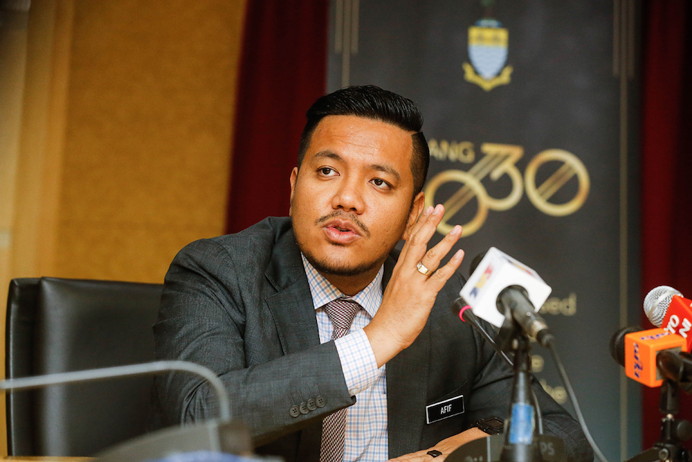 Dr Afif Bahardin speaks during a press conference in George Town August 1, 2019. u00e2u20acu201d Picture by Sayuti Zainudin