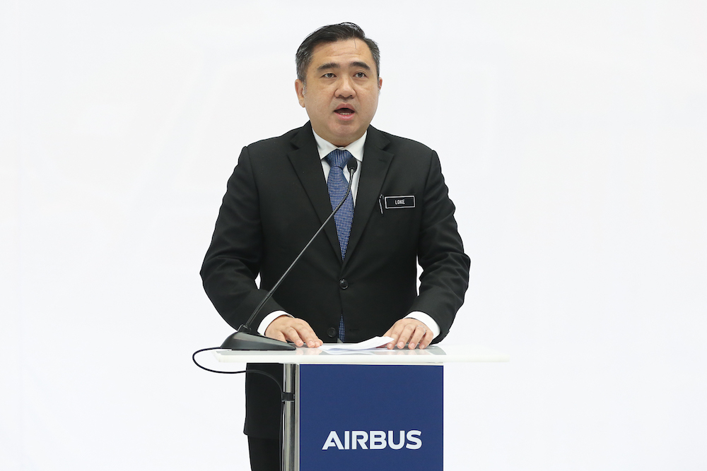 Transport Minister Anthony Loke delivers his speech during the Airbus Helicopter Completion and Delivery Centre Opening ceremony in Subang August 6, 2019. u00e2u20acu201d Picture by Yusof Mat Isa
