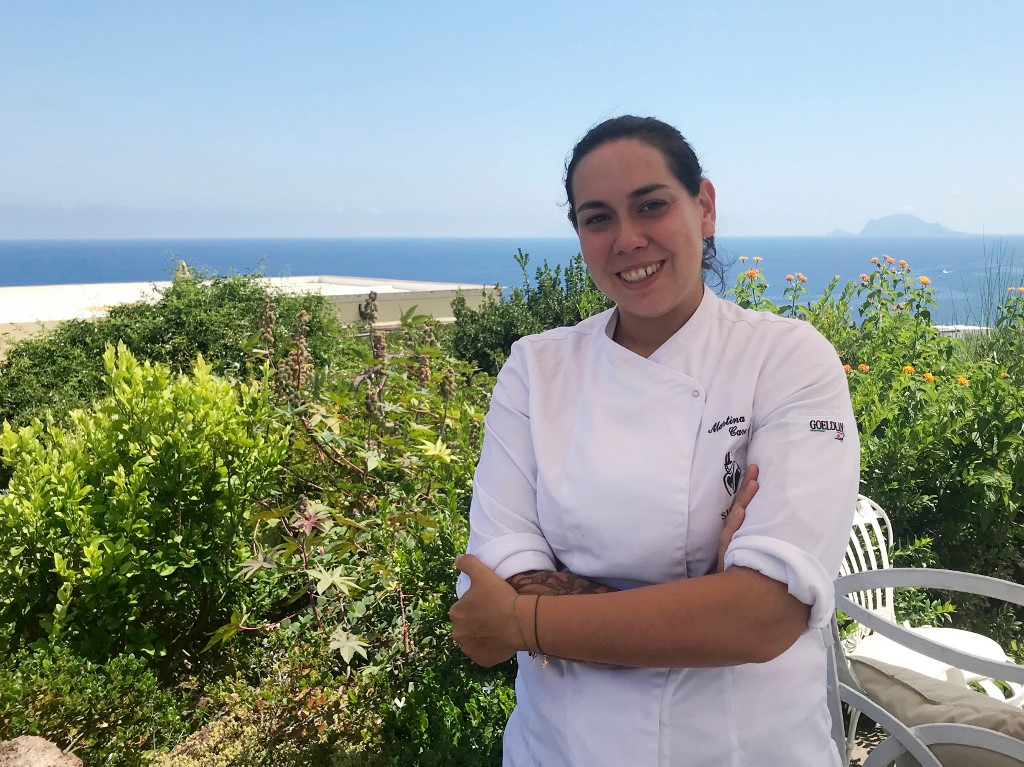 Martina Caruso, u00e2u20acu02dcSignumu00e2u20acu2122  restaurant chef, poses on the terrasse of her restaurant in Salina, one of the Eolian sicilian islands, on July 22, 2019. u00e2u20acu201d AFP picnn