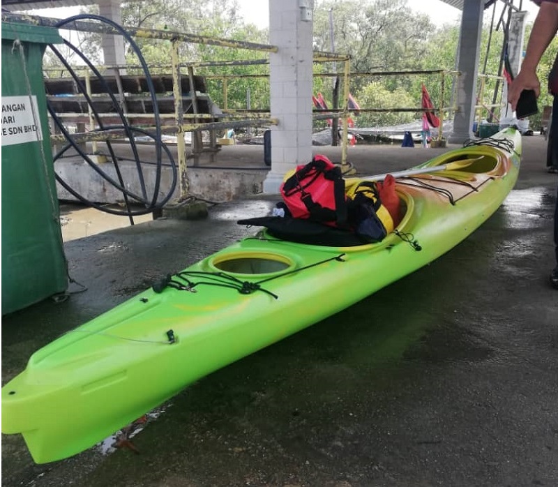 A kayak believed to belong to two missing Singaporeans in the waters of Mersing, was found by local fishermen in the waters of Tanjung Gelang, Kuantan August 13, 2019. u00e2u20acu201d Picture courtesy of Malaysian Maritime Enforcement Agency