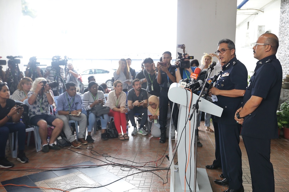 Negri Sembilan police chief Datuk Mohamad Mat Yusop briefs a press conference on Nora Anne Quoirinu00e2u20acu2122s autopsy results in Seremban August 15, 2019. u00e2u20acu201d Picture by Ahmad Zamzahuri